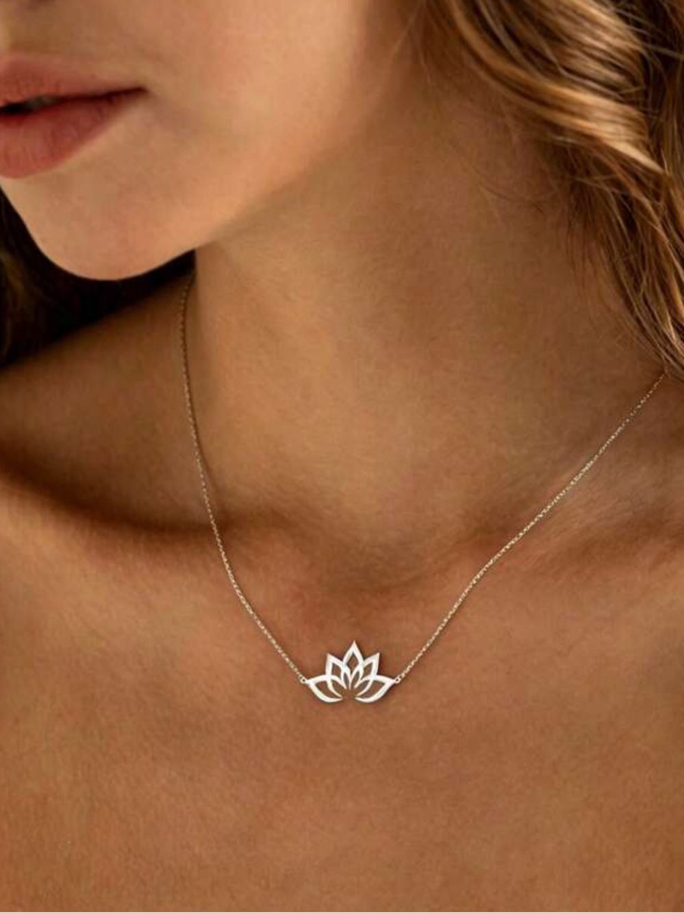 Stainless Steel delicate silver color Lotus Necklace